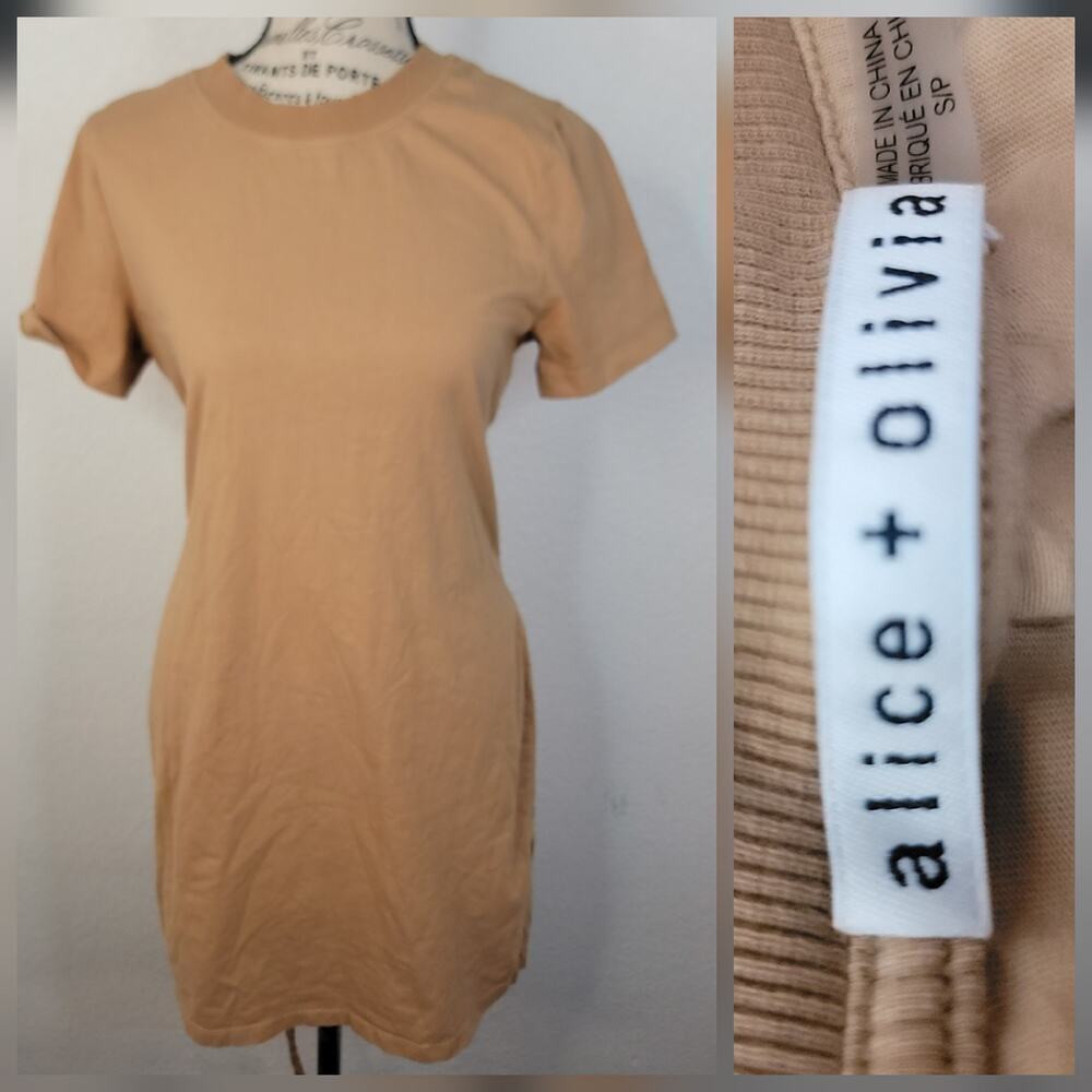 Alice + Olivia Mini Tshirt Dress Womens Sz Small Short Sleeves Tan Belted